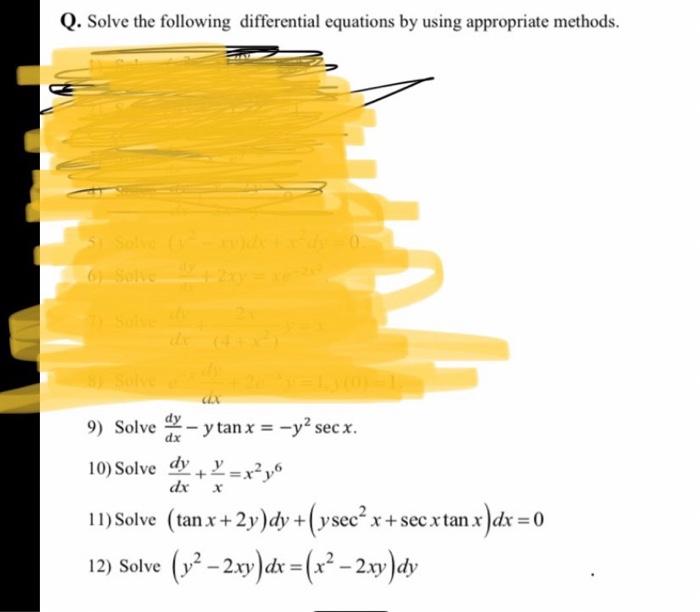 Solved Q Solve The Following Differential Equations By