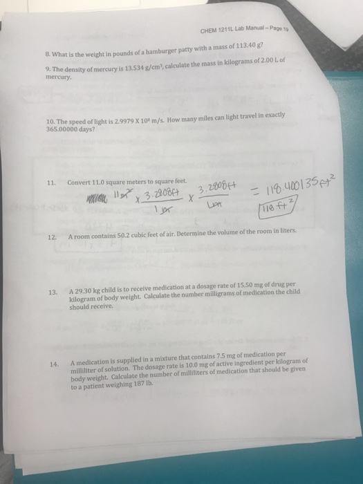 Solved CHEM 1211L Lab Manual-Pape To 8.What Is The Weight In | Chegg.com