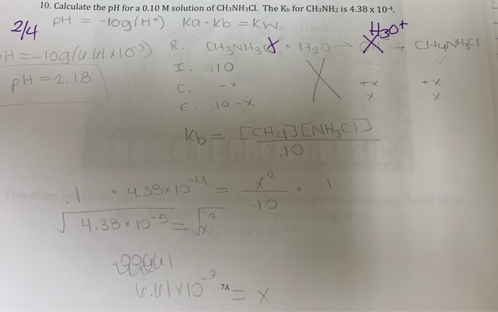 Solved Hot 10. Calculate the pH for a 0.10 M solution of | Chegg.com