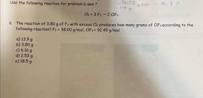 Solved Use the following reaction for problem 6 and 7.139 | Chegg.com