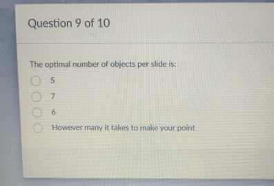 Solved Question 9 ﻿of 10The optimal number of objects per | Chegg.com