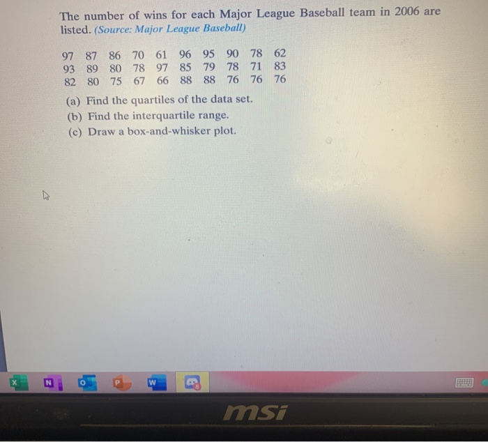 Solved The number of wins for each Major League Baseball | Chegg.com