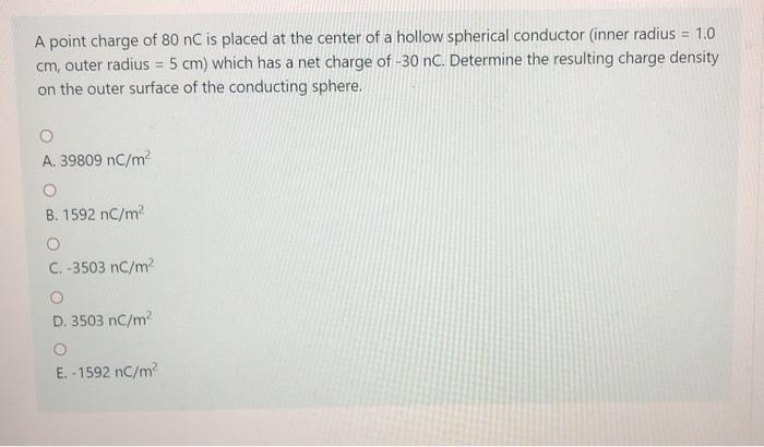 Solved A point charge of 80 nC is placed at the center of a | Chegg.com
