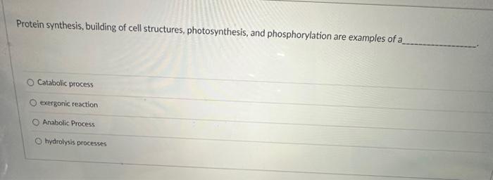 Solved Protein synthesis, building of cell structures, | Chegg.com