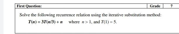 Solved 7 First Question: Grade Solve the following | Chegg.com