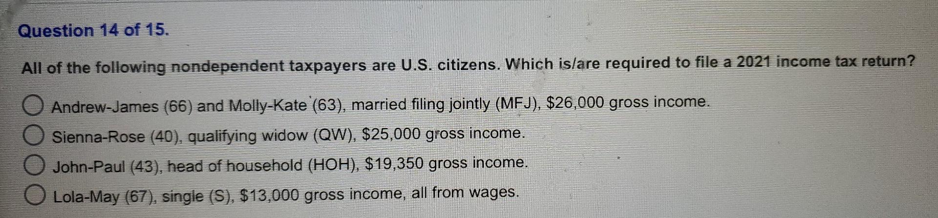 Solved All Of The Following Nondependent Taxpayers Are U.S. | Chegg.com