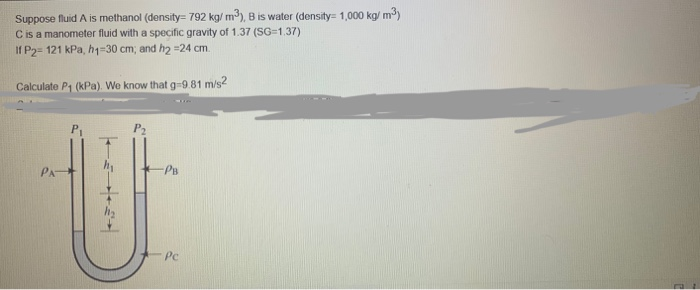 Solved Suppose fluid A is methanol (density= 792 kg/m2), B | Chegg.com