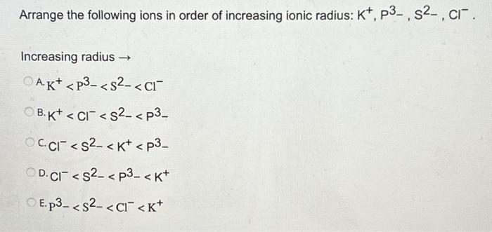 Solved Arrange the following ions in order of increasing | Chegg.com