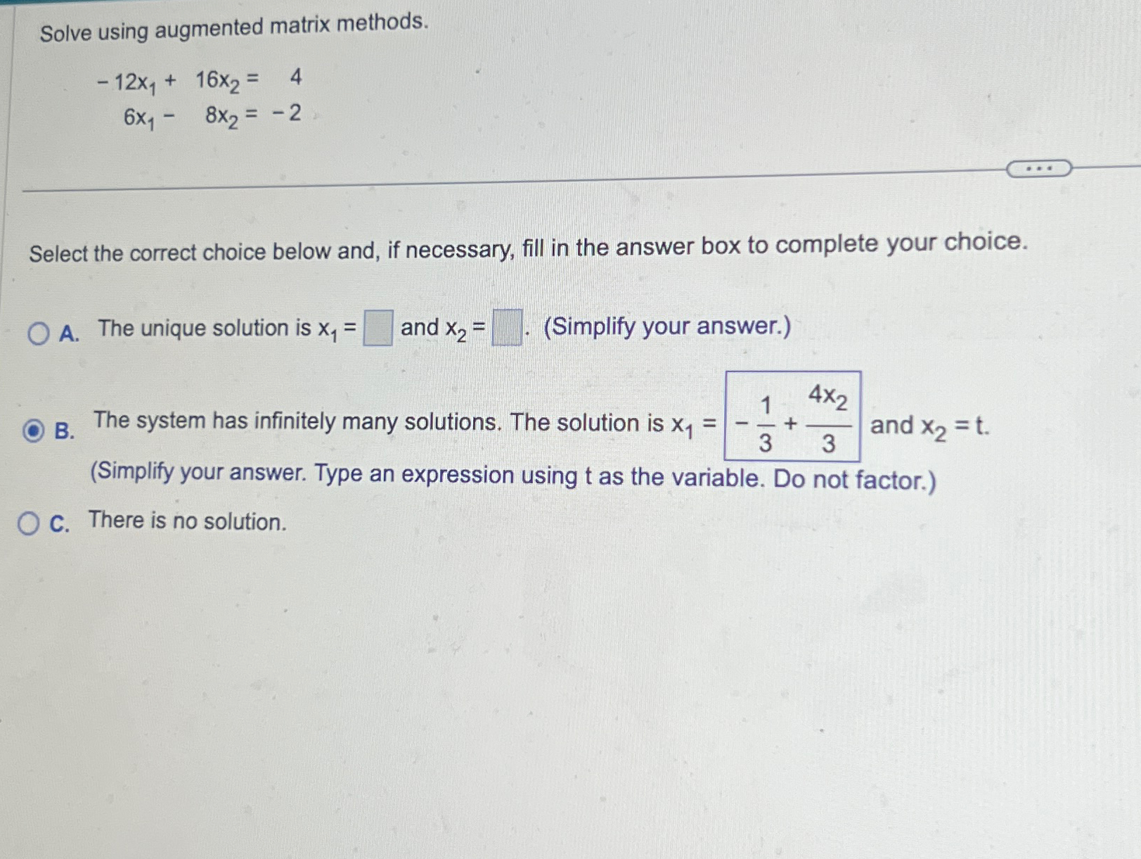 Solved solve using augmented matrix chegg