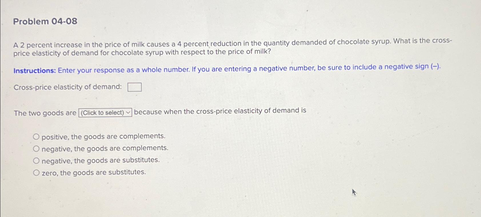 Solved Problem 04-08A 2 ﻿percent increase in the price of | Chegg.com