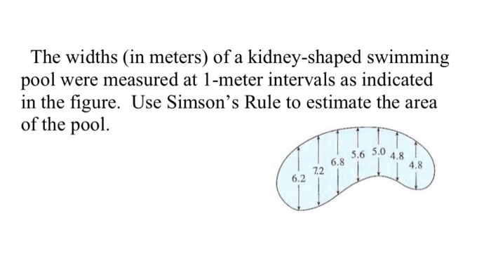 Solved The Widths (in Meters) Of A Kidney-shaped Swimming | Chegg.com