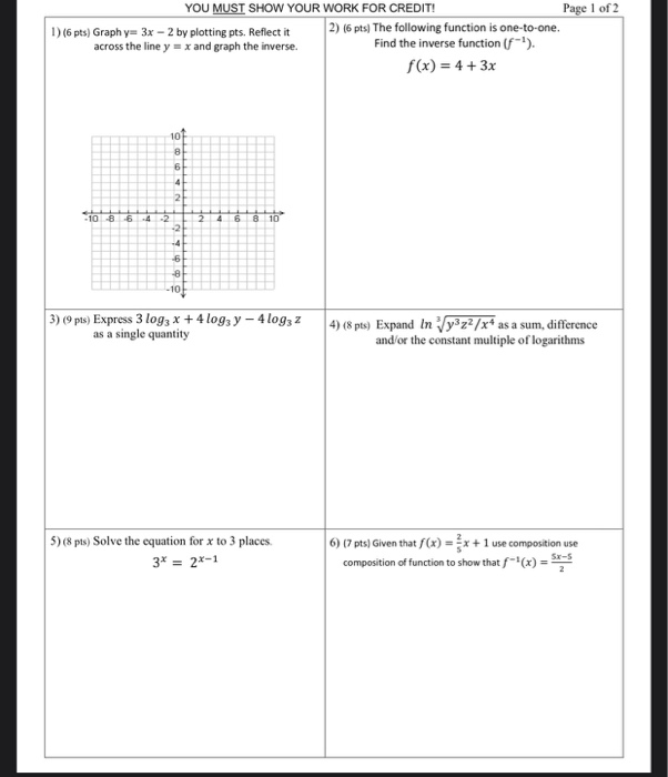 You Must Show Your Work For Credit Page 1 Of 2 1 6 Chegg Com
