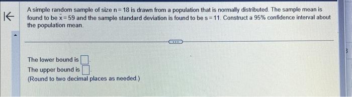 Solved A simple random sample of size n=18 is drawn from a | Chegg.com