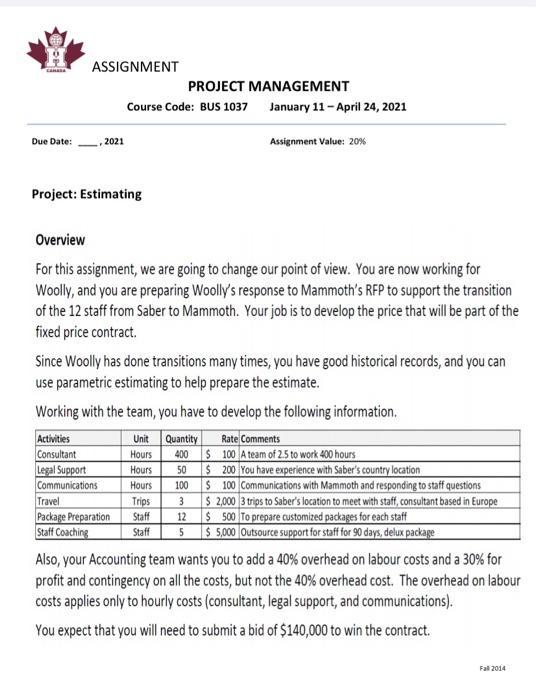 Solved Project Management Project For this assignment, we | Chegg.com