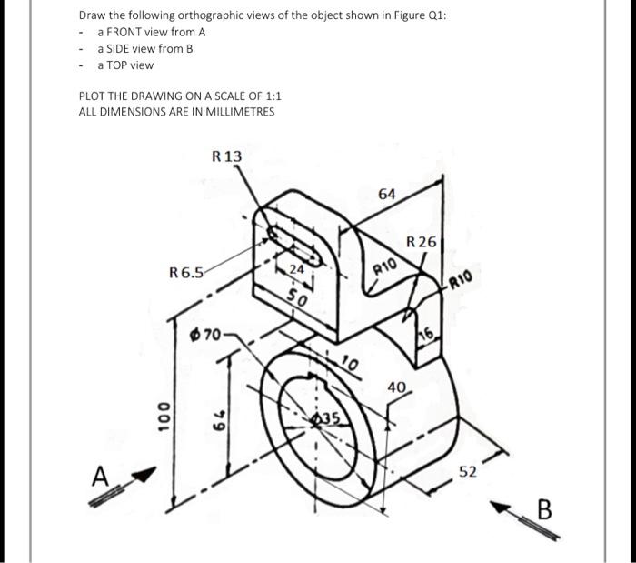 Solved can you please draw this in a third angle projection? | Chegg.com