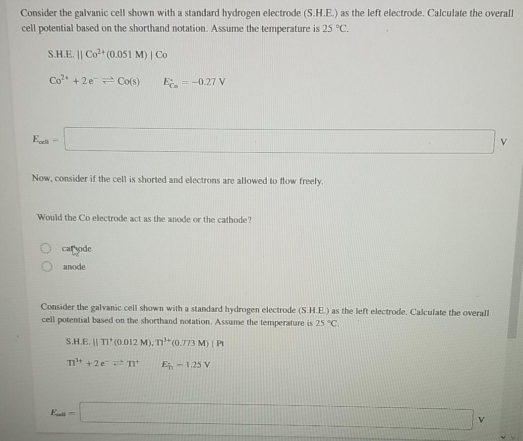 Solved Consider the galvanic cell shown with a standard | Chegg.com