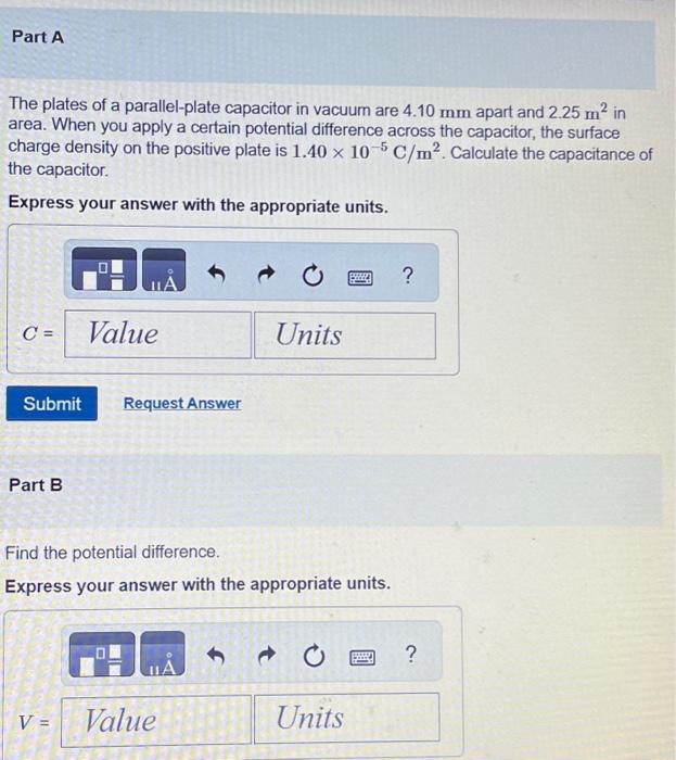 Solved The plates of a parallelplate capacitor in vacuum