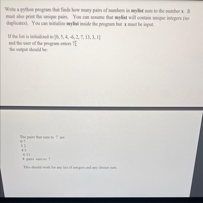 Solved Write a python program that finds how many pairs of | Chegg.com