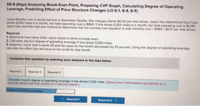 Solved E6 9 Algo Analyzing Break Even Point Preparing Cvp 9639