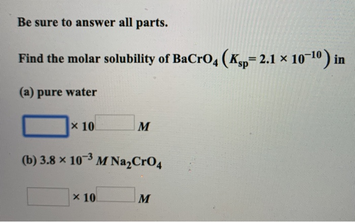 Be Sure To Answer All Parts Find The Molar Chegg 