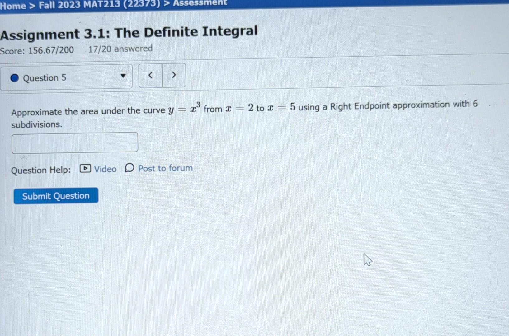 Solved Approximate the area under the curve y=x3 from x=2 to | Chegg.com