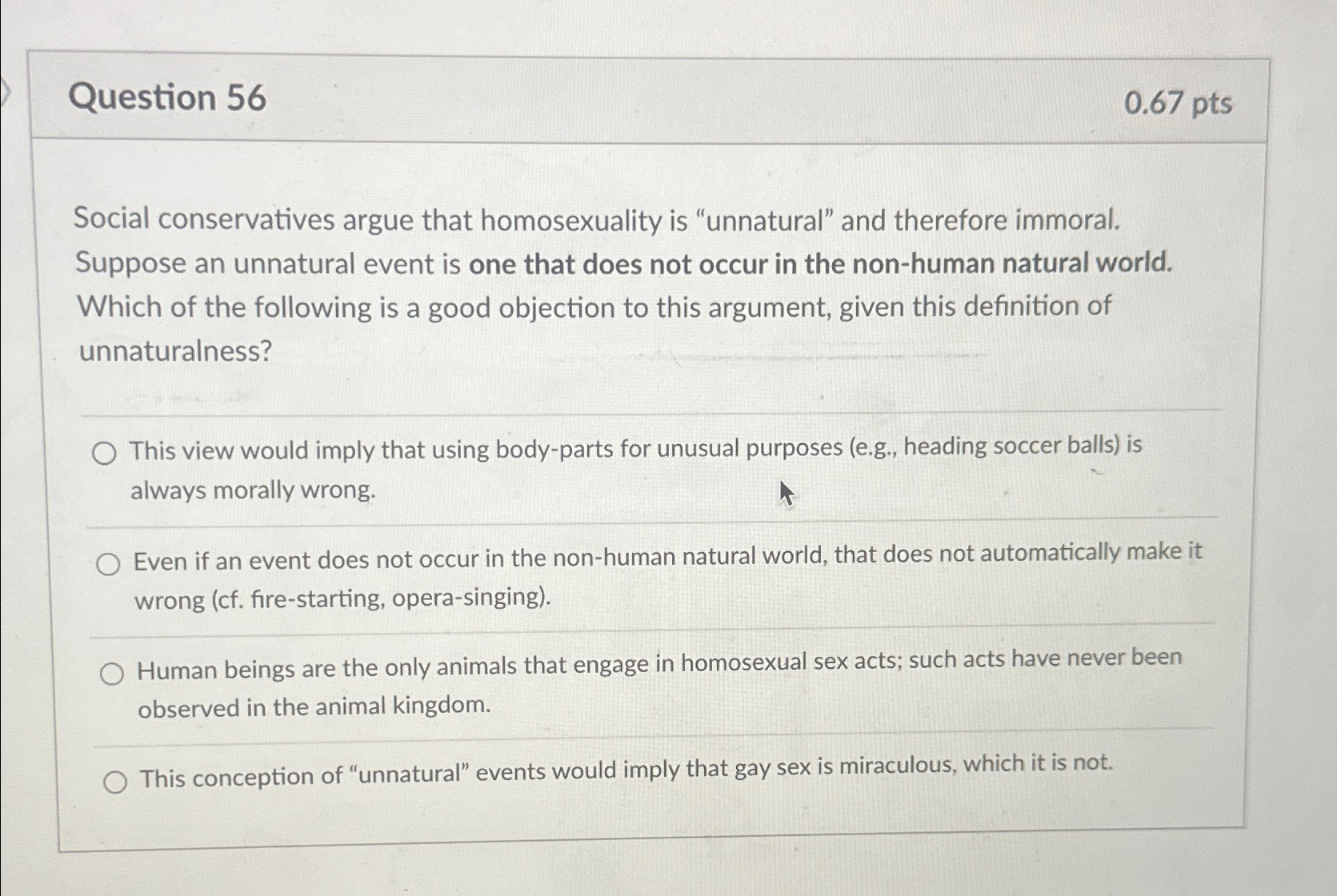 Solved Question 560.67ptsSocial conservatives argue that | Chegg.com