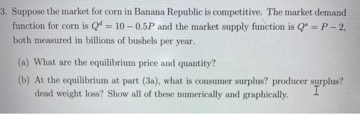 Solved 3. Suppose the market for corn in Banana Republic is | Chegg.com