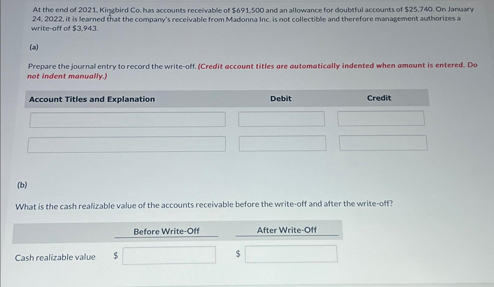 Solved At the end of 2021, Kiiggbird Co. has accounts Solved At the end of 2021, Kiiggbird Co. has accounts