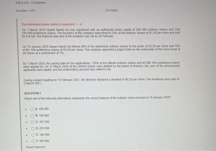 Solved Question 1 of 15 15 Points The information below | Chegg.com