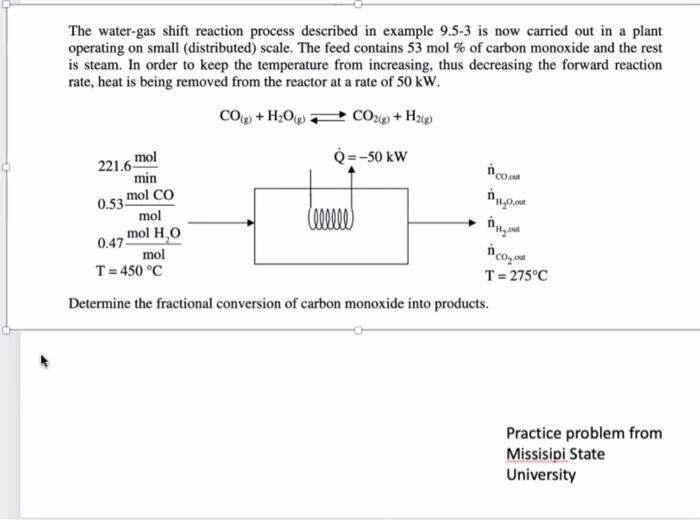 Solved The water-gas shift reaction process described in | Chegg.com