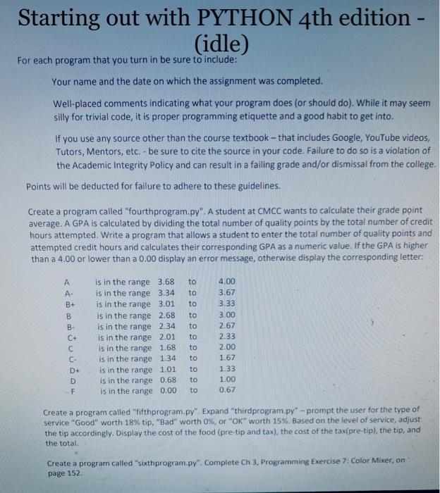 Solved Starting out with PYTHON 4th edition - (idle) For | Chegg.com