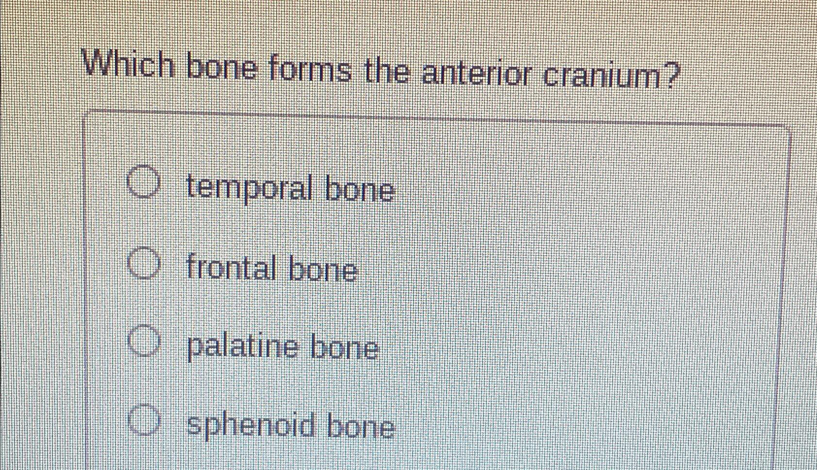 Solved Which bone forms the anterior cranium?temporal | Chegg.com