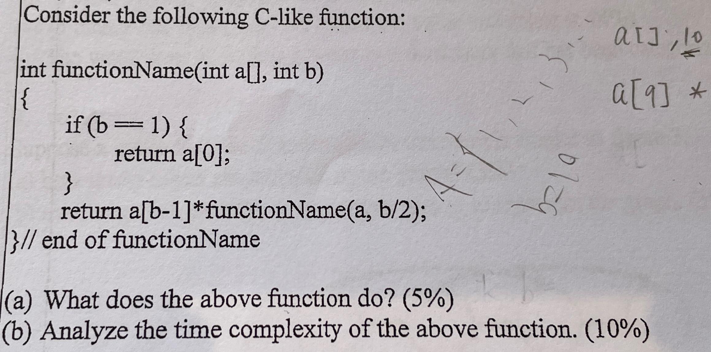 Solved Consider The Following C Like Functionint 6378