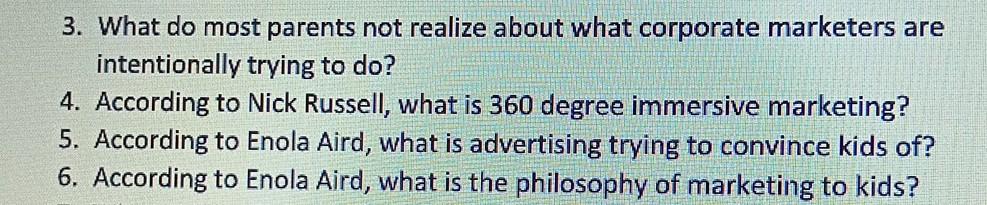 Solved 3. What do most parents not realize about what | Chegg.com