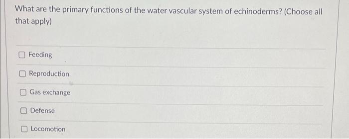 Solved What Are The Primary Functions Of The Water Vascular 