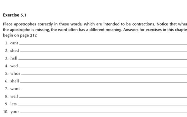 Solved Exercise 3 1 Place Apostrophes Correctly In These Chegg Com