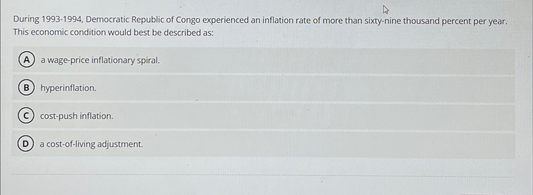 Solved During 1993-1994, ﻿Democratic Republic of Congo | Chegg.com