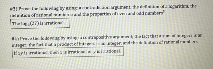 Solved \#3) Prove the following by using: a contradiction | Chegg.com