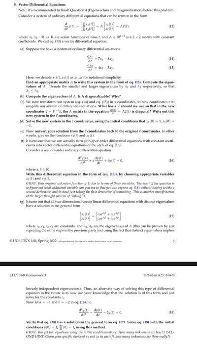 5 Vector Differential Equations Note: It's | Chegg.com