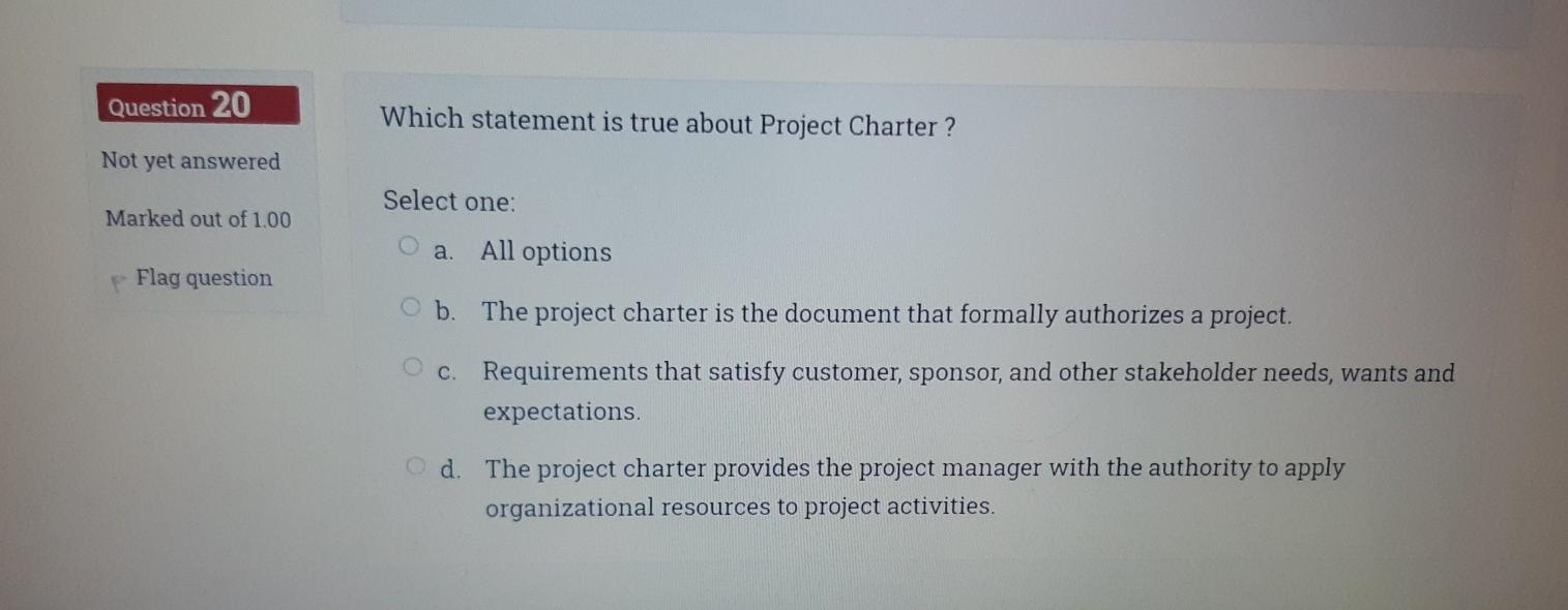 Solved Question 19 Not yet answered You are the project | Chegg.com