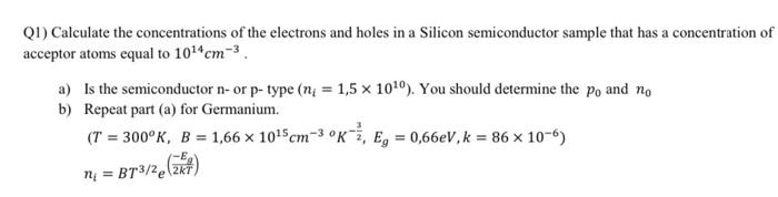 Solved Q1) Calculate the concentrations of the electrons and | Chegg.com