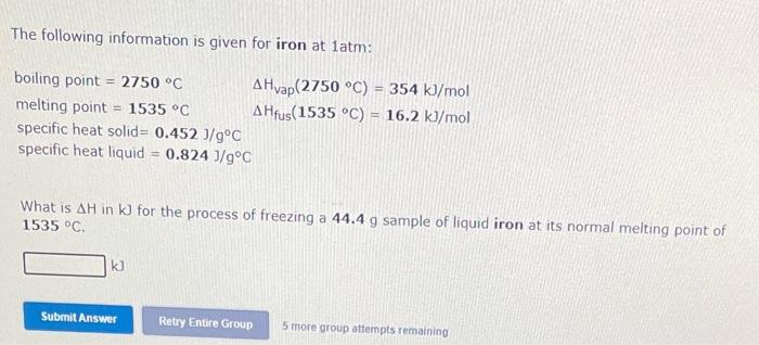 Solved The following information is given for iron at 1 atm: | Chegg.com
