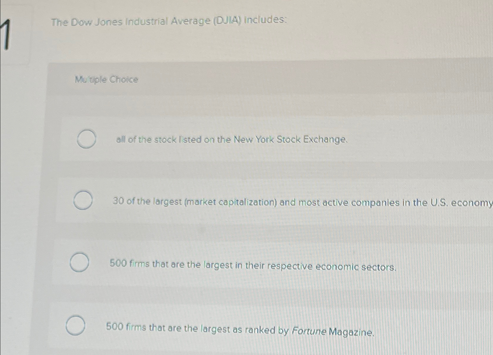 Solved The Dow Jones Industrial Average (DJlA) ﻿includes:Mu | Chegg.com