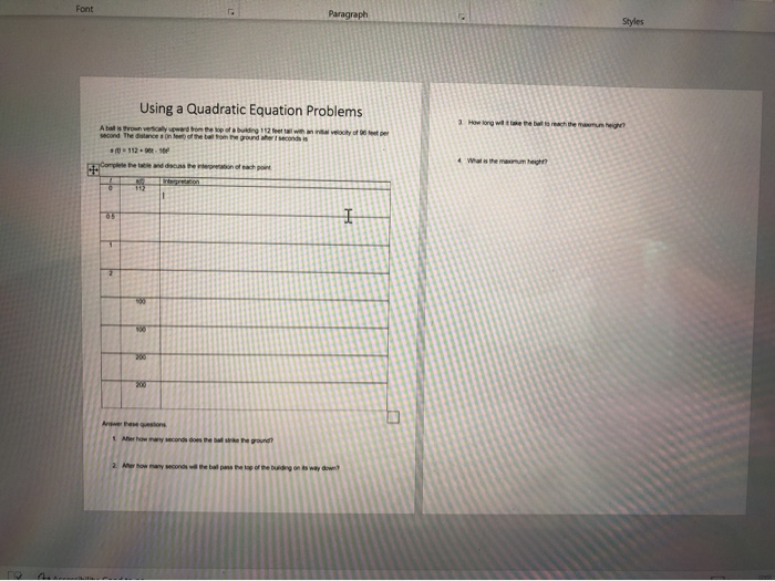 Solved Using a Quadratic Equation Problems A ball is thrown