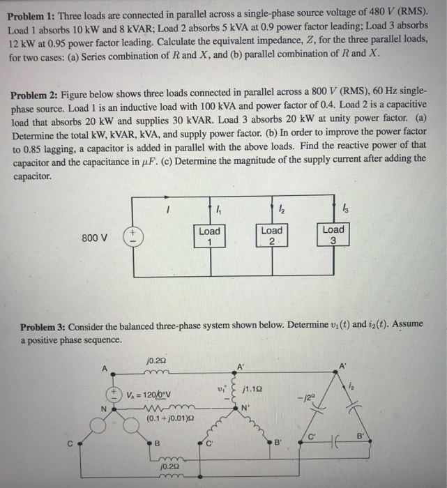 Solved Three Loads Are Connected In Parallel Across A 60 Off