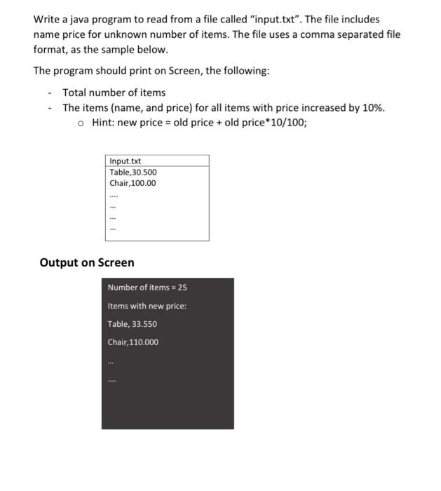 Solved Write a java program to read from a file called | Chegg.com