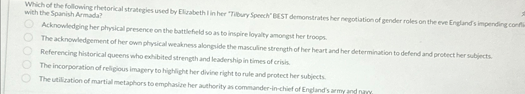 rhetorical analysis of queen elizabeth's speech at tilbury