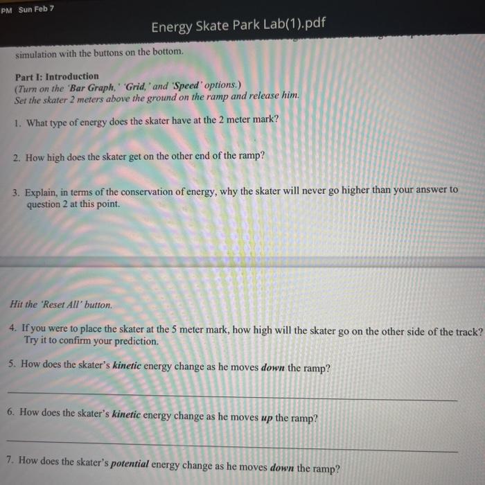 Solved PM Sun Feb 7 Energy Skate Park Lab(1).pdf Simulation | Chegg.com