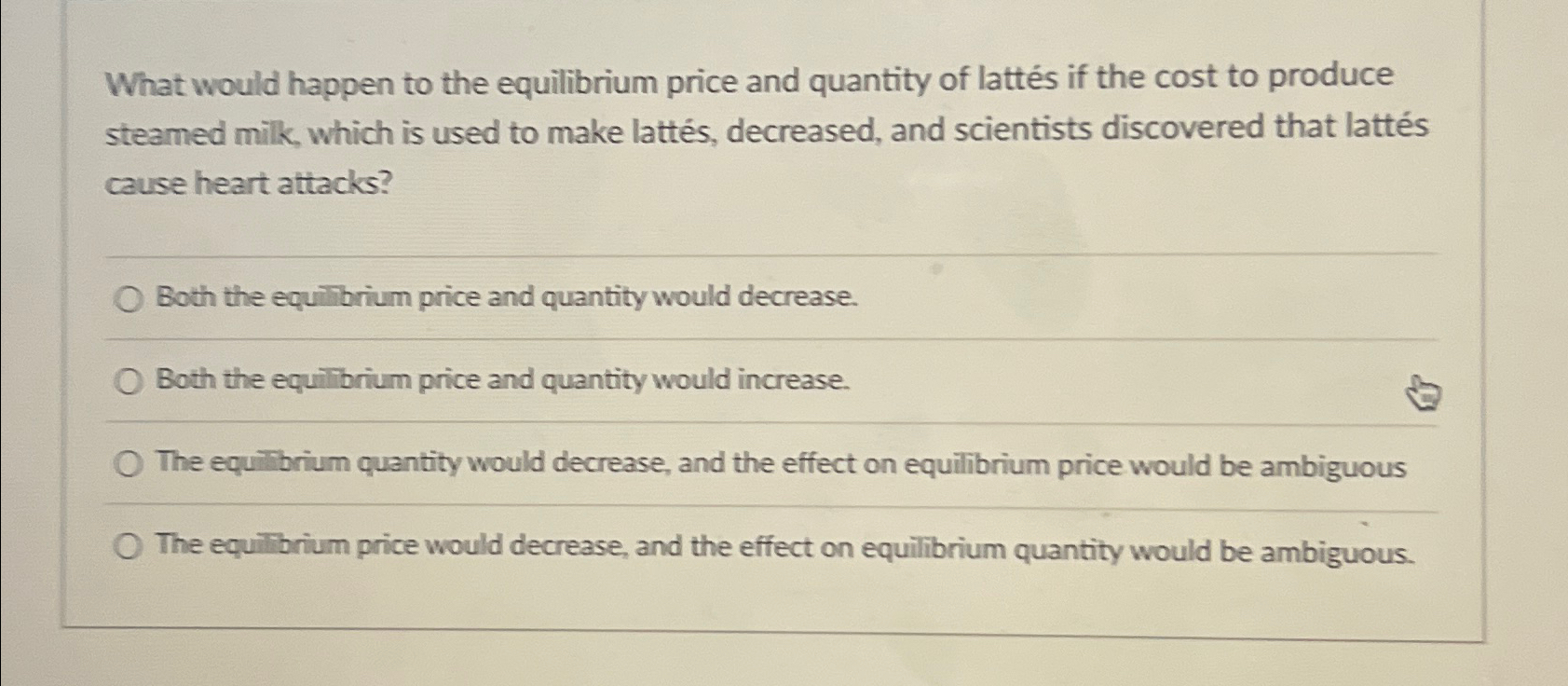 Solved What would happen to the equilibrium price and