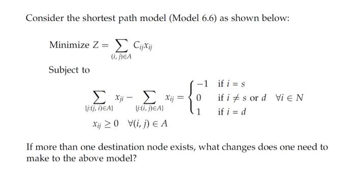 Solved Consider the shortest path model (Model 6.6) as shown | Chegg.com